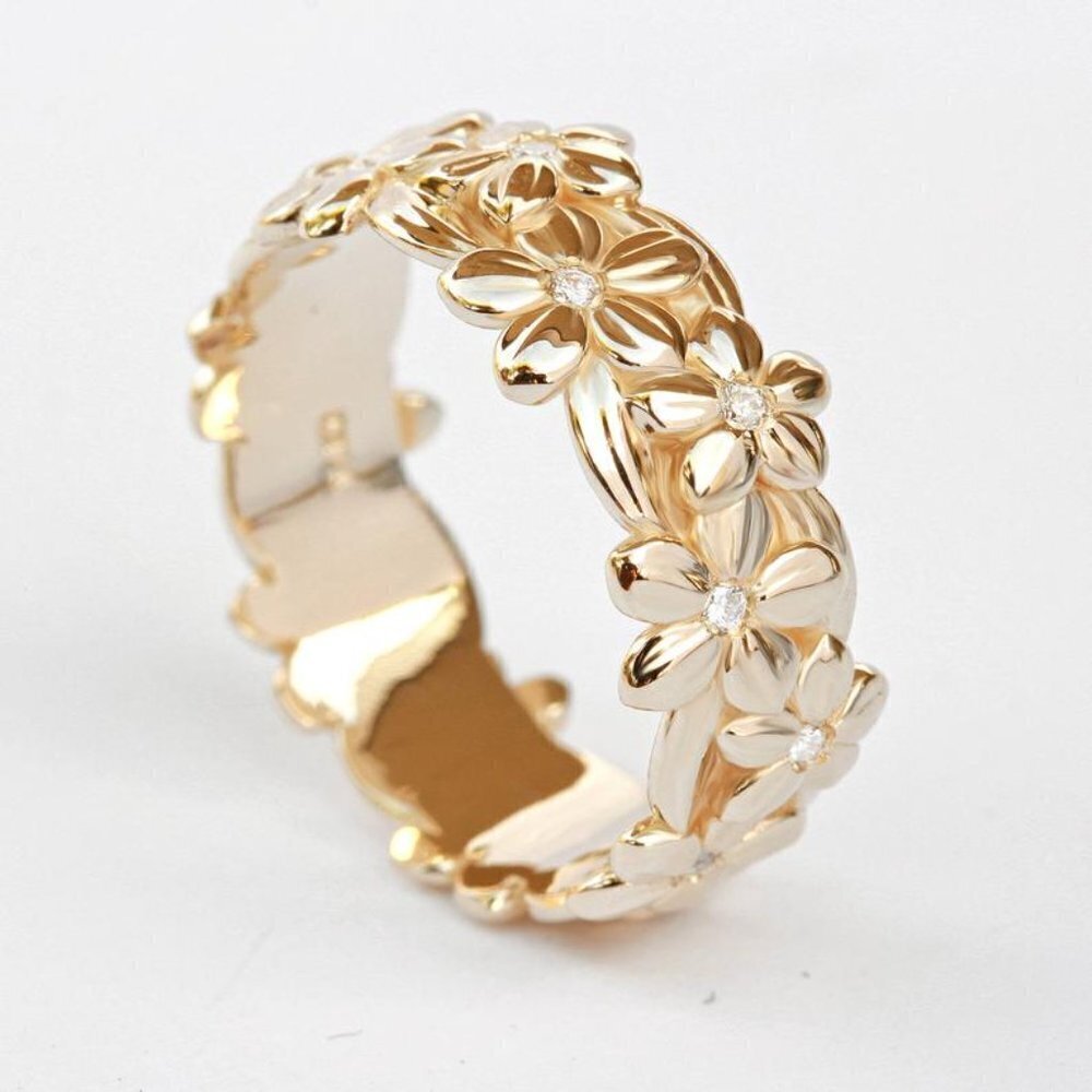 Dainy Flower Carved Pure Tiny Zircon Eternity Rings for Women, INDN8419 - Picture 4 of 5